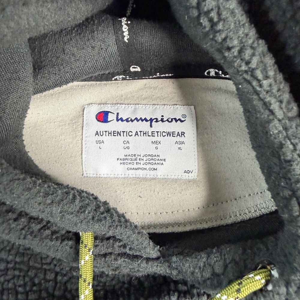 Champion Mens Sherpa Fleece Hoodie Black Gold Embroidered Logo Size Large - Picture 3 of 7